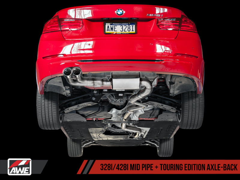 AWE Tuning BMW F3X 28i / 30i Touring Edition Axle-Back Exhaust Single Side - 80mm Black Tips AWE Tuning BMW F3X 28i / 30i Touring Edition Axle-Back Exhaust Single Side - 80mm Black Tips