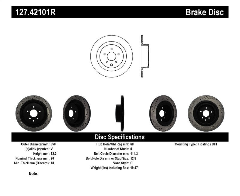 StopTech Infiniti G37 / Nissan 370Z SportStop Slotted & Drilled Rear Right Rotor StopTech Infiniti G37 / Nissan 370Z SportStop Slotted & Drilled Rear Right Rotor