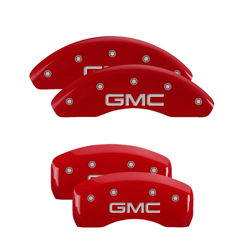 MGP 4 Caliper Covers Engraved Front & Rear GMC Red finish silver ch MGP 4 Caliper Covers Engraved Front & Rear GMC Red finish silver ch