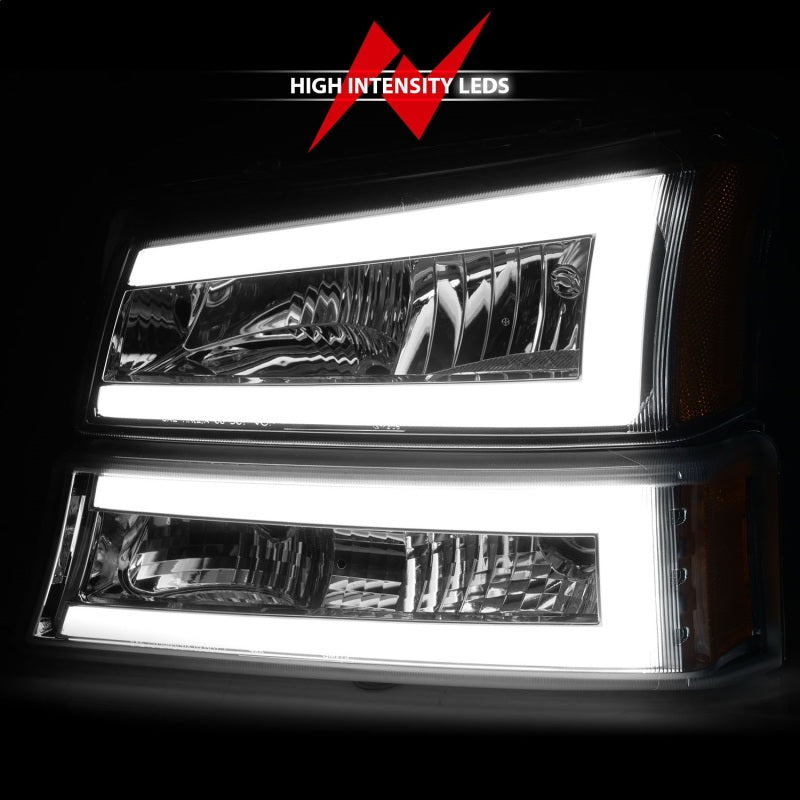 ANZO 2003-2006 Chevrolet Silverado 1500 Crystal Headlights w/ Light Bar Chrome Housing ANZO 2003-2006 Chevrolet Silverado 1500 Crystal Headlights w/ Light Bar Chrome Housing