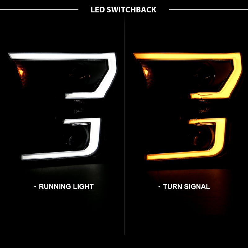 ANZO 2015-2017 Ford F-150 Projector Headlights w/ Plank Style Switchback Black w/ Amber ANZO 2015-2017 Ford F-150 Projector Headlights w/ Plank Style Switchback Black w/ Amber