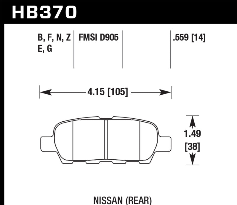 Hawk 03-07 350z / G35 / G35X w/o Brembo Performance Ceramic Street Rear Brake Pads Hawk 03-07 350z / G35 / G35X w/o Brembo Performance Ceramic Street Rear Brake Pads