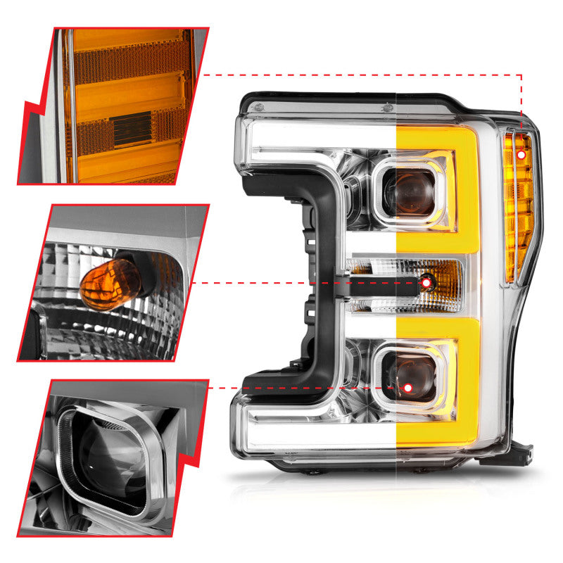 ANZO 17-19 Ford F-250/350/450 SD (w/o Factory LED HL) LED Proj Headlights w/Light Bar Switchback Chr ANZO 17-19 Ford F-250/350/450 SD (w/o Factory LED HL) LED Proj Headlights w/Light Bar Switchback Chr