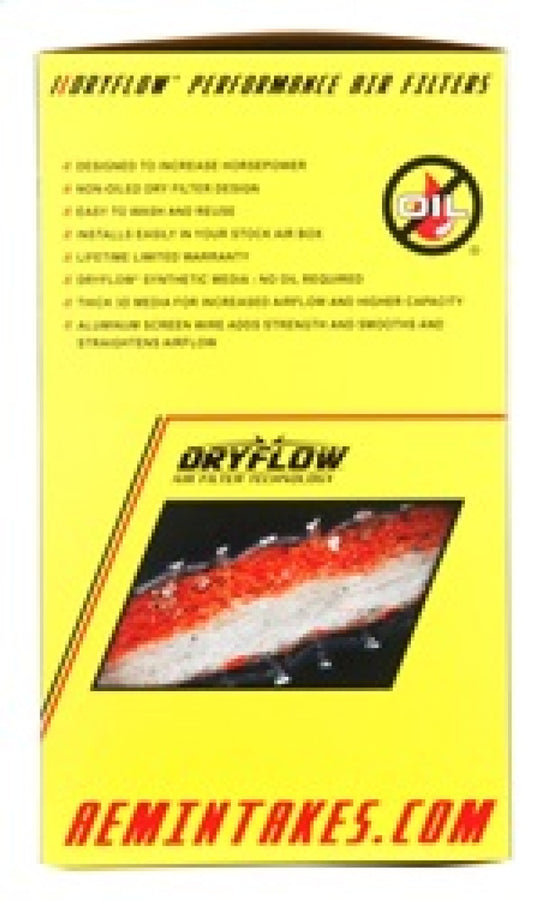 AEM Dryflow Air Filter - Round Tapered 5in Top OD x 6 Base OD x 5.563in H x 3in Flange ID AEM Dryflow Air Filter - Round Tapered 5in Top OD x 6 Base OD x 5.563in H x 3in Flange ID