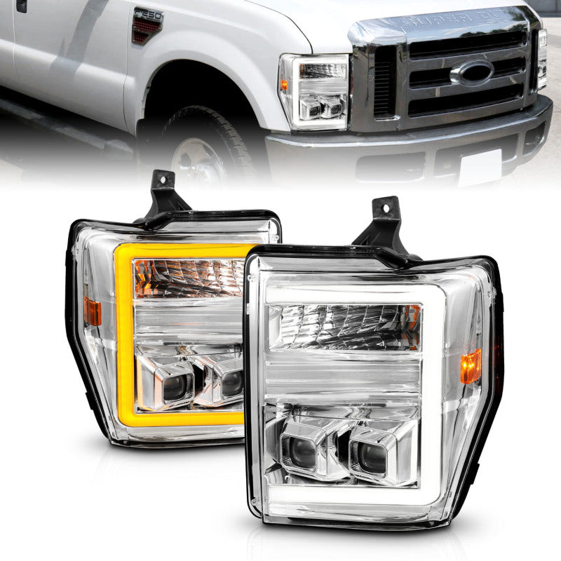ANZO 08-10 Ford F-250 - F-550 Super Duty Projector Headlights w/ Light Bar Switchback Chrome Housing ANZO 08-10 Ford F-250 - F-550 Super Duty Projector Headlights w/ Light Bar Switchback Chrome Housing