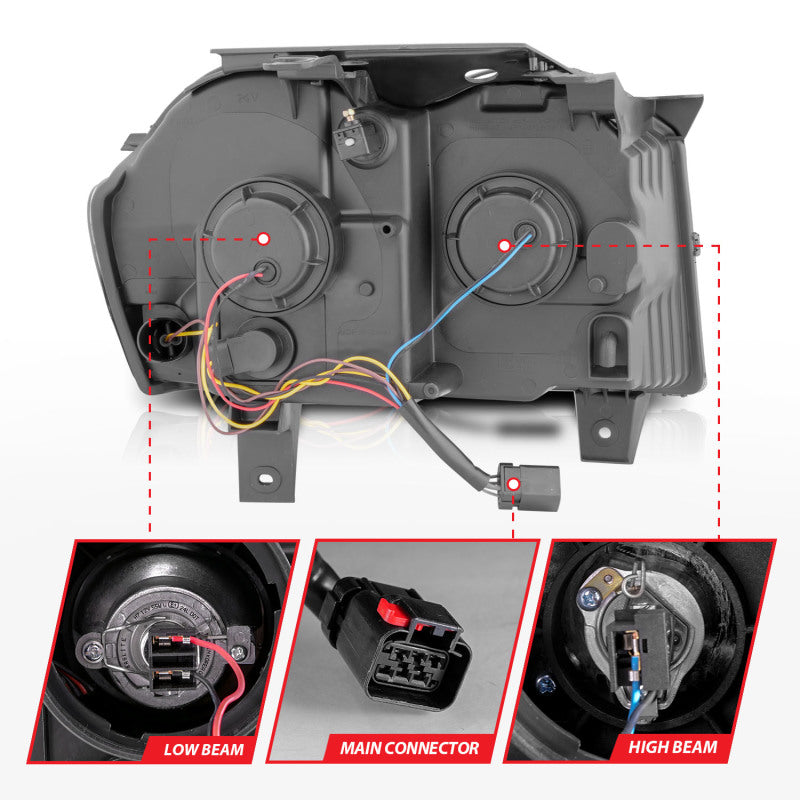ANZO 05-07 Jeep Grand Cherokee Projector Headlights - w/ Light Bar Switchback Chrome Housing ANZO 05-07 Jeep Grand Cherokee Projector Headlights - w/ Light Bar Switchback Chrome Housing