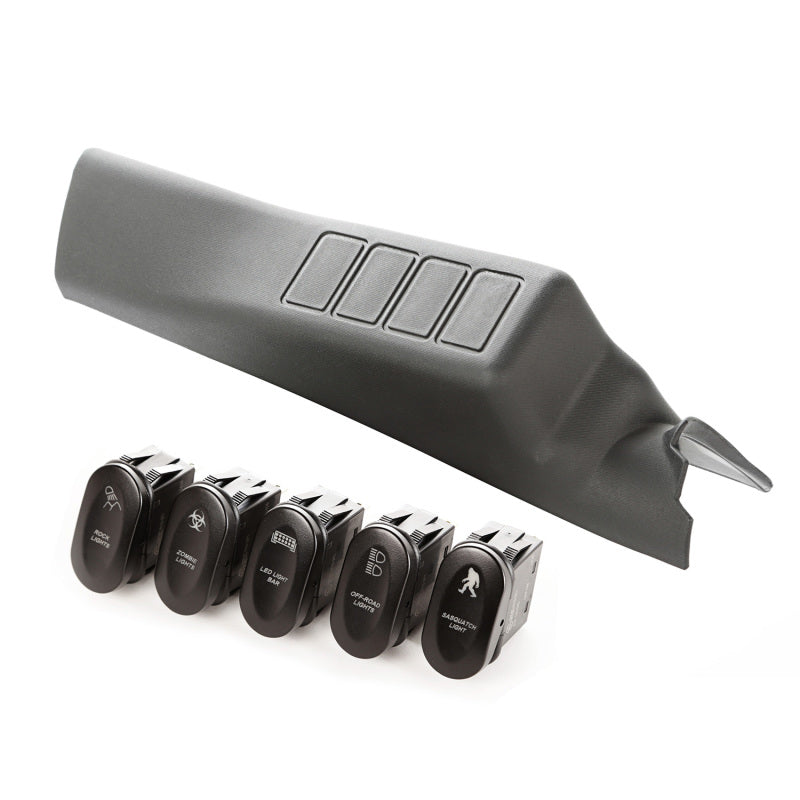 Rugged Ridge Etched A-Pillar 4 Switch Pod Kit LHD 11-18 JK Rugged Ridge Etched A-Pillar 4 Switch Pod Kit LHD 11-18 JK