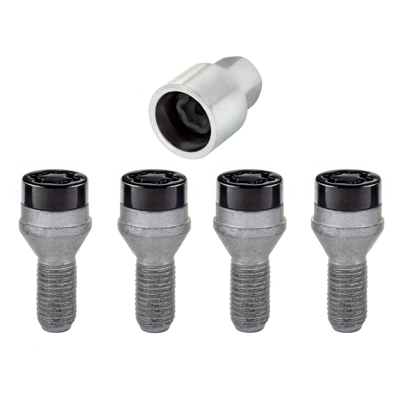 McGard Wheel Lock Bolt Set - 4pk. (Cone Seat) M12X1.25 / 17mm Hex / 22.0mm Shank Length - Black McGard Wheel Lock Bolt Set - 4pk. (Cone Seat) M12X1.25 / 17mm Hex / 22.0mm Shank Length - Black