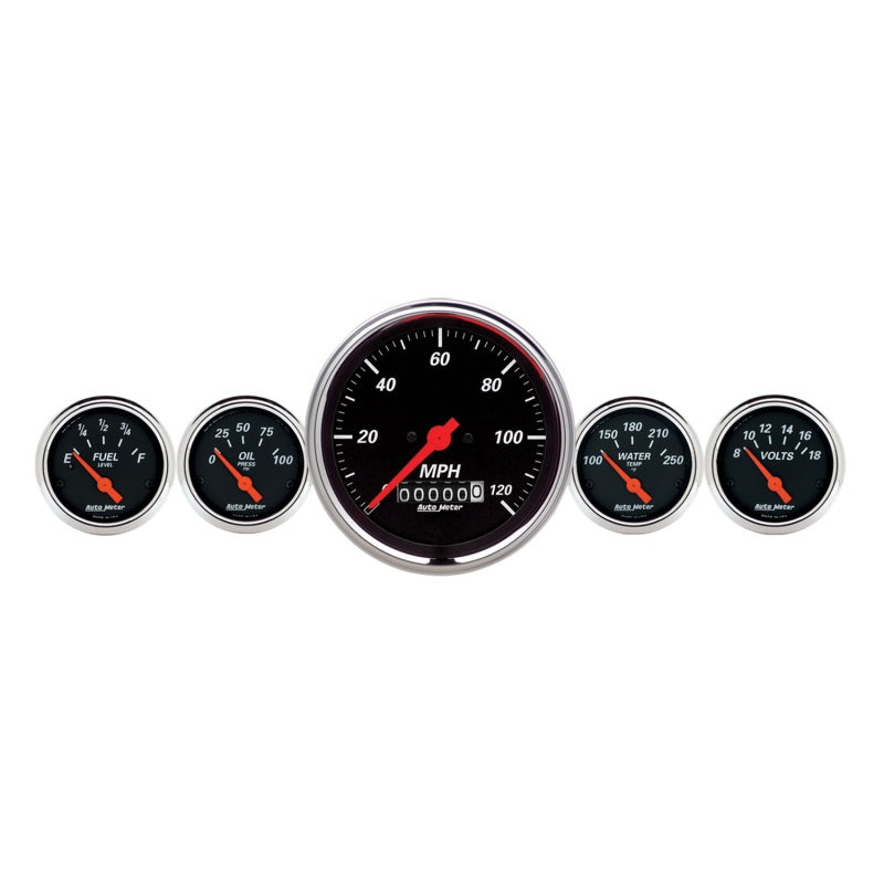 AutoMeter Gauge Kit 5 Pc. 3-3/8in. & 2-1/16in. Elec. Speedometer Designer Black AutoMeter Gauge Kit 5 Pc. 3-3/8in. & 2-1/16in. Elec. Speedometer Designer Black