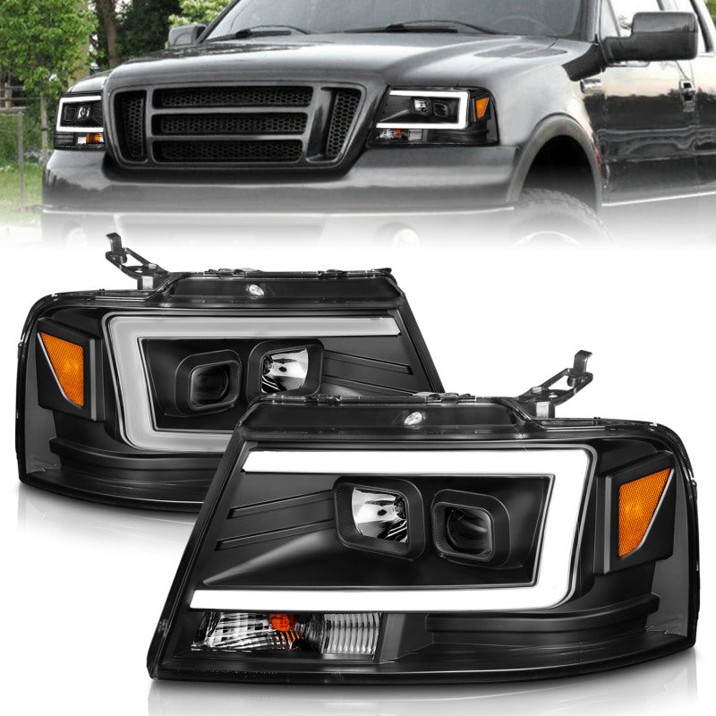 ANZO 2004-2008 Ford  F-150 Projector Headlights w/ Light Bar Black Housing ANZO 2004-2008 Ford  F-150 Projector Headlights w/ Light Bar Black Housing