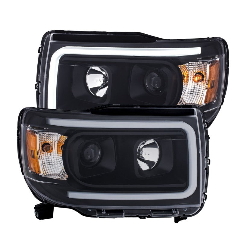 ANZO 2015+ GMC Canyon Projector Headlights w/ Plank Style Design Black w/ Amber ANZO 2015+ GMC Canyon Projector Headlights w/ Plank Style Design Black w/ Amber