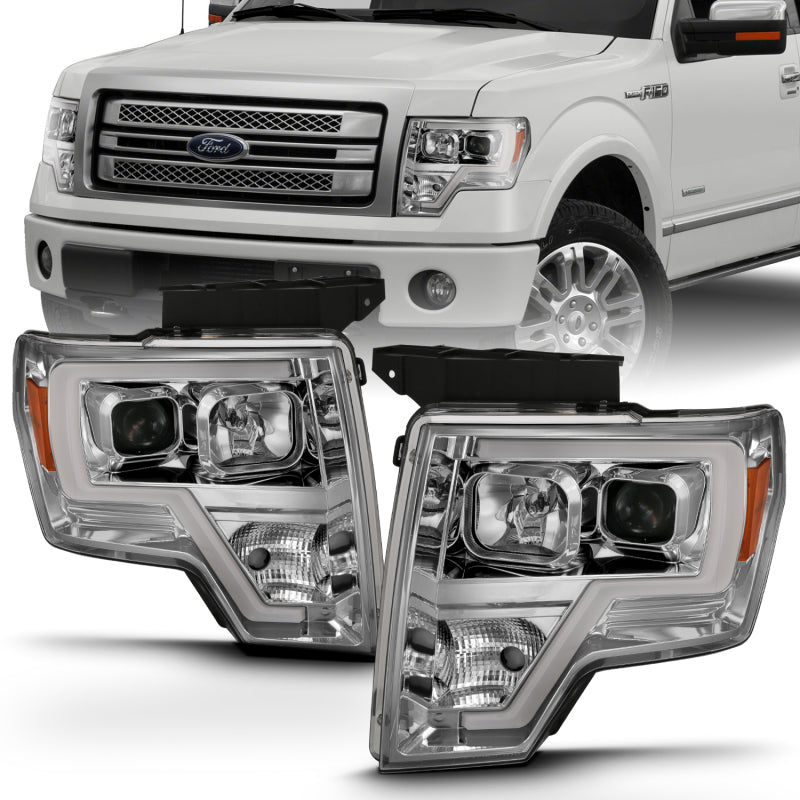 ANZO 2009-2014 Ford F-150 Projector Headlight Plank Style Chrome Amber ANZO 2009-2014 Ford F-150 Projector Headlight Plank Style Chrome Amber