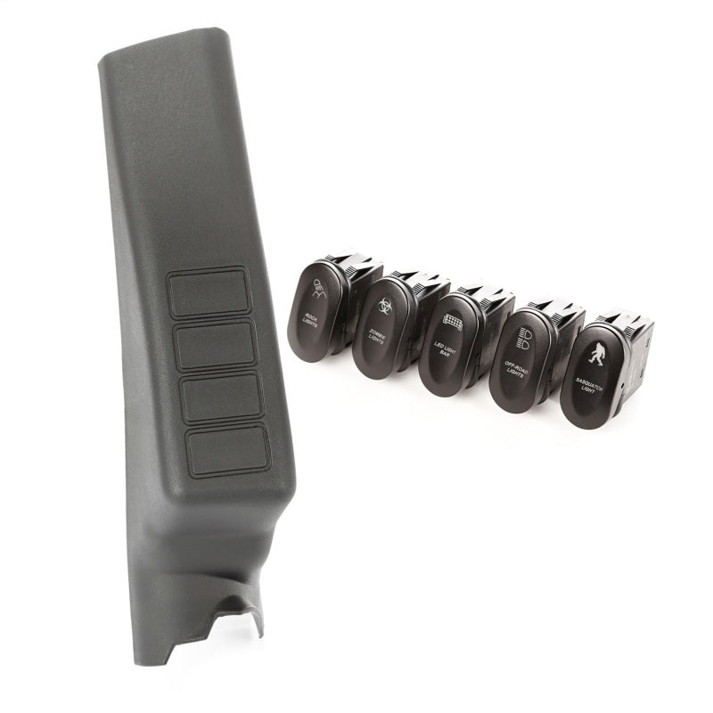 Rugged Ridge Etched A-Pillar 4 Switch Pod Kit LHD 11-18 JK Rugged Ridge Etched A-Pillar 4 Switch Pod Kit LHD 11-18 JK