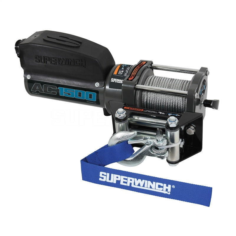 Superwinch 1,500 lbs. 1.1 HP 120V AC 1/8 In x 35ft. Wire Rope - Gray Wrinkle Superwinch 1,500 lbs. 1.1 HP 120V AC 1/8 In x 35ft. Wire Rope - Gray Wrinkle