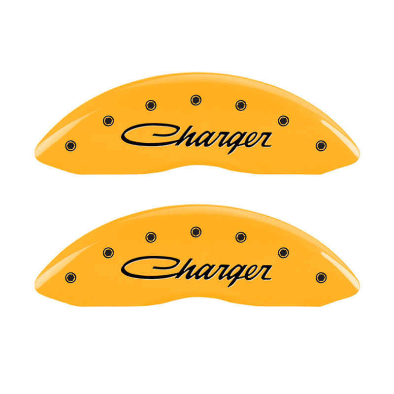 MGP 4 Caliper Covers Engraved Front & Rear Cursive/Charger Yellow finish black ch MGP 4 Caliper Covers Engraved Front & Rear Cursive/Charger Yellow finish black ch