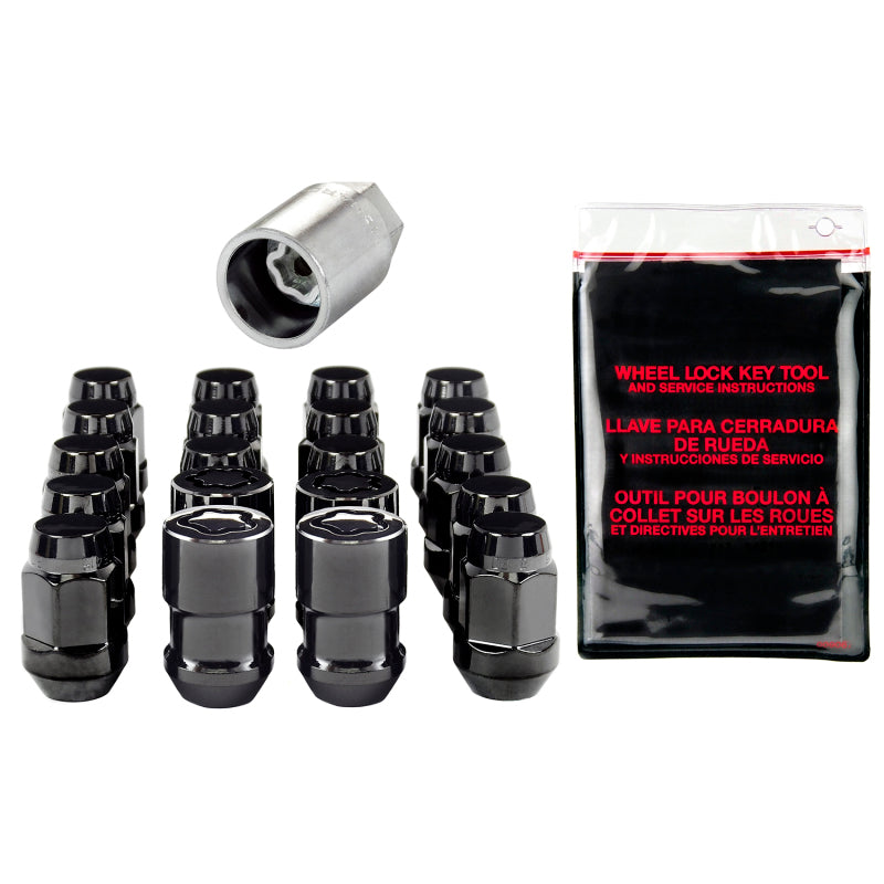 McGard 5 Lug Hex Install Kit w/Locks (Cone Seat Nut / Bulge) M12X1.5 / 3/4 Hex / 1.45in. L - Black McGard 5 Lug Hex Install Kit w/Locks (Cone Seat Nut / Bulge) M12X1.5 / 3/4 Hex / 1.45in. L - Black