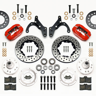 Wilwood Forged Dynalite Front Kit 11.00in Drill-Red 65-68 Chevy Impala -Drum Spindle