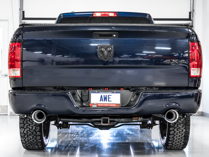 AWE Tuning 09-18 RAM 1500 5.7L (w/Cutouts) 0FG Dual Rear Exit Cat-Back Exhaust - Chrome Silver Tips AWE Tuning 09-18 RAM 1500 5.7L (w/Cutouts) 0FG Dual Rear Exit Cat-Back Exhaust - Chrome Silver Tips