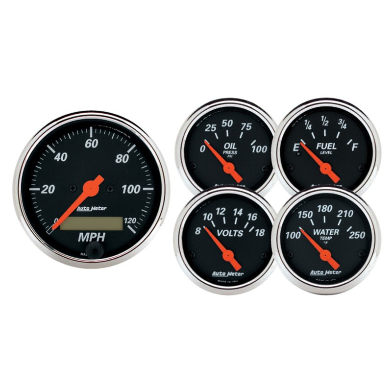 Autometer Designer 3-3/8in & 2-1/16in Kit Box-Elec Speedo & Elec Oil Press H2O Temp Volt Fuel Level Autometer Designer 3-3/8in & 2-1/16in Kit Box-Elec Speedo & Elec Oil Press H2O Temp Volt Fuel Level