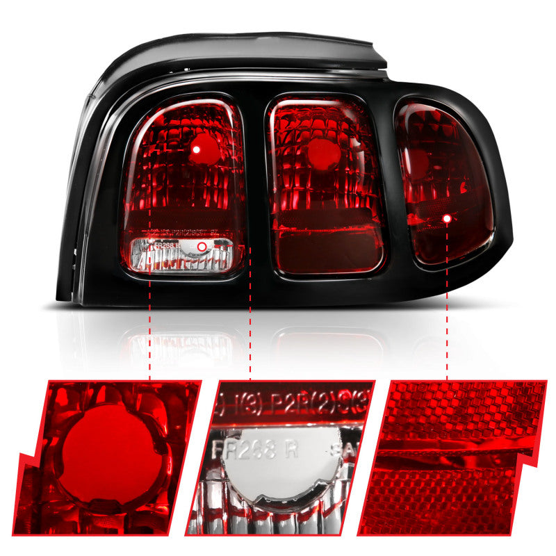 ANZO 1994-1998 Ford Mustang Taillight Dark Red Lens (OE Style) ANZO 1994-1998 Ford Mustang Taillight Dark Red Lens (OE Style)