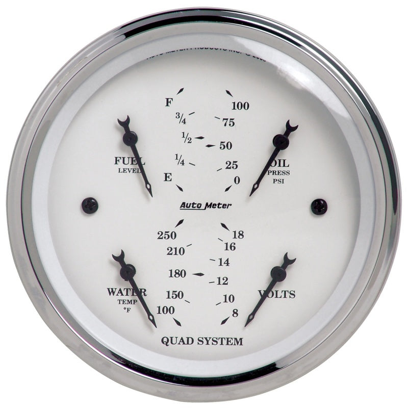 Autometer Old Tyme White 3-3/8in Short Sweep Electric Quad Gauge-Oil Press 0-100 PSI/Water Temp100- Autometer Old Tyme White 3-3/8in Short Sweep Electric Quad Gauge-Oil Press 0-100 PSI/Water Temp100-