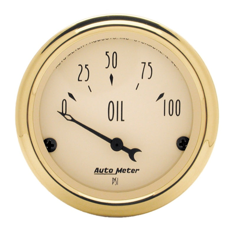AutoMeter Gauge Oil Press 2-1/16in. 100PSI Elec Golden Oldies AutoMeter Gauge Oil Press 2-1/16in. 100PSI Elec Golden Oldies