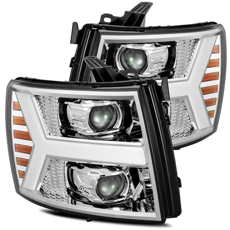 AlphaRex 07-13 Chevy 1500HD PRO-Series Proj Headlights Plank Style Chrome w/Activ Light/Seq Signal AlphaRex 07-13 Chevy 1500HD PRO-Series Proj Headlights Plank Style Chrome w/Activ Light/Seq Signal