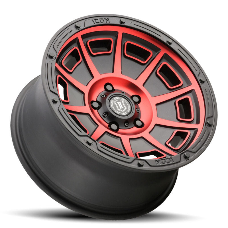 ICON Victory17x8.5 6x5.5 0mm Offset 4.75in BS Satin Black w/Red Tint Wheel ICON Victory17x8.5 6x5.5 0mm Offset 4.75in BS Satin Black w/Red Tint Wheel