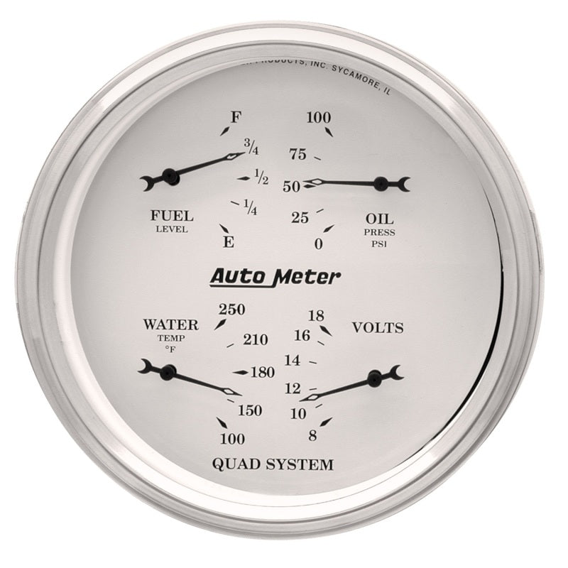 AutoMeter Gauge Quad 5in. 240 Ohm(e) to 33 Ohm(f) Elec Old Tyme White AutoMeter Gauge Quad 5in. 240 Ohm(e) to 33 Ohm(f) Elec Old Tyme White