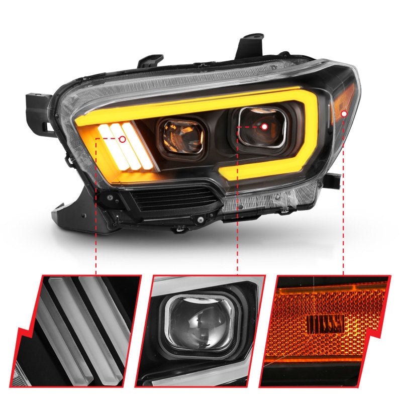 ANZO 2016-2017 Toyota Tacoma Projector Headlights w/ Plank Style Switchback Black w/ Amber w/ DRL ANZO 2016-2017 Toyota Tacoma Projector Headlights w/ Plank Style Switchback Black w/ Amber w/ DRL