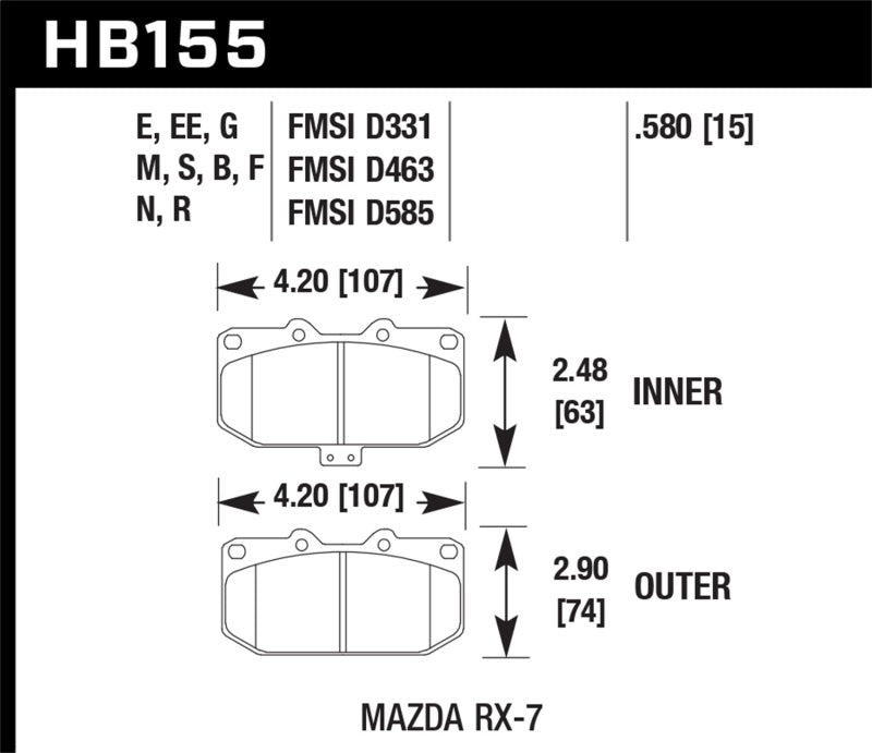 Hawk 90 Mazda RX-7 GXL/U  / 86-91 & 93-95 RX-7 HT-10 Race Front Brake Pads Hawk 90 Mazda RX-7 GXL/U  / 86-91 & 93-95 RX-7 HT-10 Race Front Brake Pads