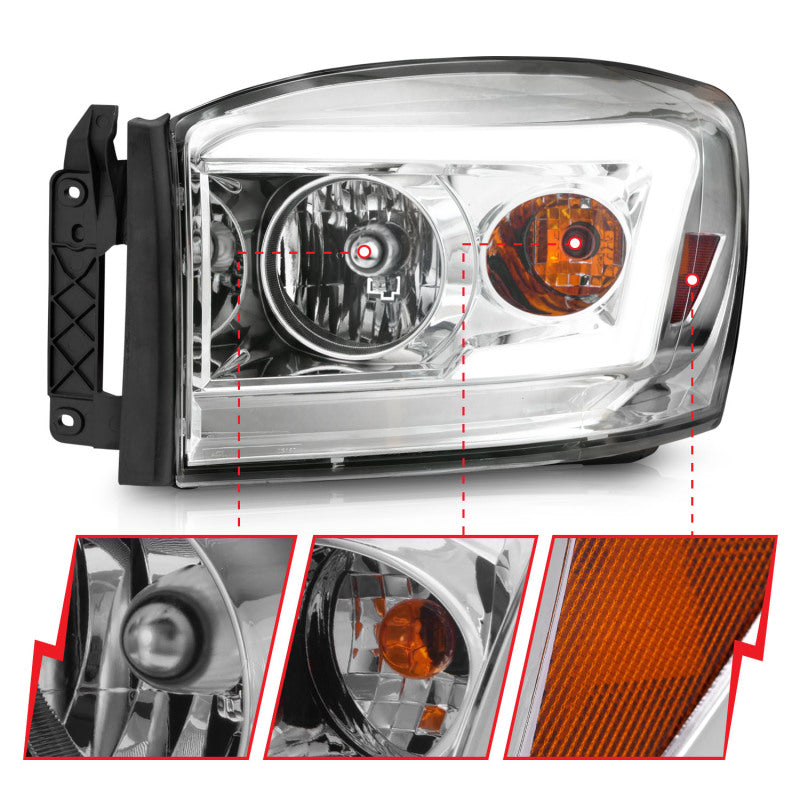 Anzo 06-09 Dodge RAM 1500/2500/3500 Headlights Chrome Housing/Clear Lens (w/ Light Bars) Anzo 06-09 Dodge RAM 1500/2500/3500 Headlights Chrome Housing/Clear Lens (w/ Light Bars)