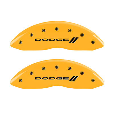 MGP 4 Caliper Covers Engraved Front & Rear With stripes/Dodge Yellow finish black ch