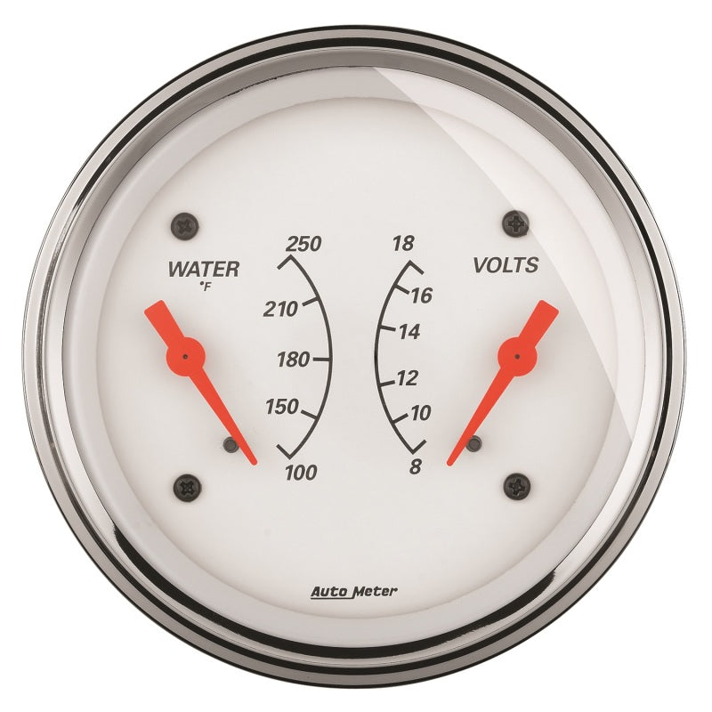 AutoMeter Gauge Dual Wtmp & Volt 3-3/8in. 250 Deg. F & 18V Elec Arctic White AutoMeter Gauge Dual Wtmp & Volt 3-3/8in. 250 Deg. F & 18V Elec Arctic White
