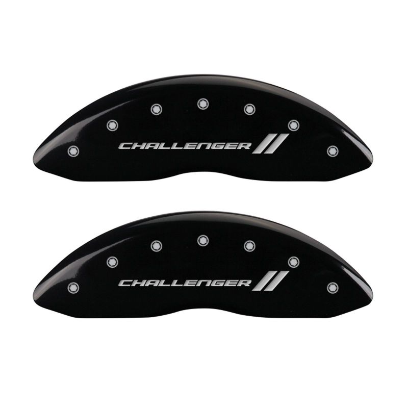 MGP 4 Caliper Covers Engraved Front & Rear With stripes/Challenger Black finish silver ch MGP 4 Caliper Covers Engraved Front & Rear With stripes/Challenger Black finish silver ch