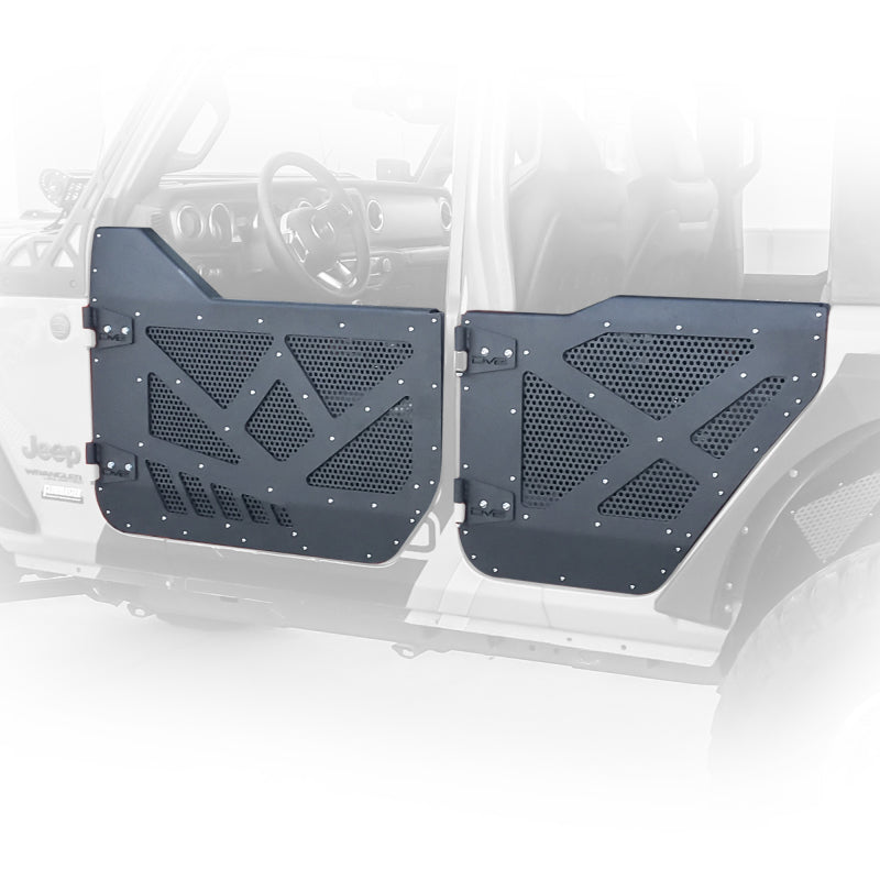 DV8 18-22 Jeep 4 Door JL/JT Aluminum Half Doors with Perforated Mesh Front DV8 18-22 Jeep 4 Door JL/JT Aluminum Half Doors with Perforated Mesh Front