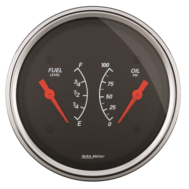 AutoMeter Gauge Dual Fuel & Oilp 3-3/8in. 0 Ohm(e) to 90 Ohm(f)& 100PSI Elec Designer Black AutoMeter Gauge Dual Fuel & Oilp 3-3/8in. 0 Ohm(e) to 90 Ohm(f)& 100PSI Elec Designer Black