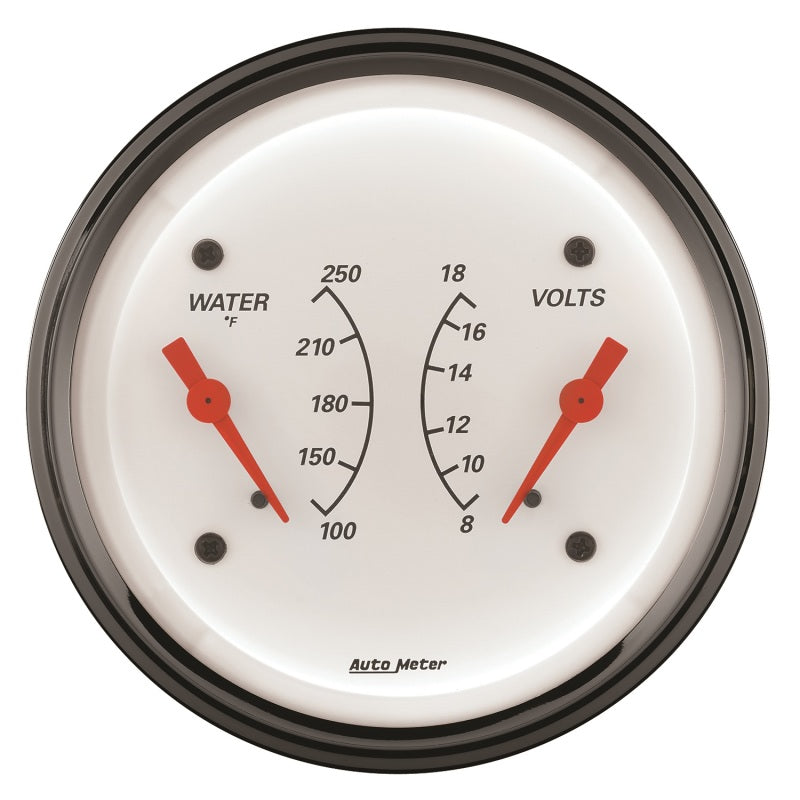 AutoMeter Gauge Dual Wtmp & Volt 3-3/8in. 250 Deg. F & 18V Elec Arctic White AutoMeter Gauge Dual Wtmp & Volt 3-3/8in. 250 Deg. F & 18V Elec Arctic White