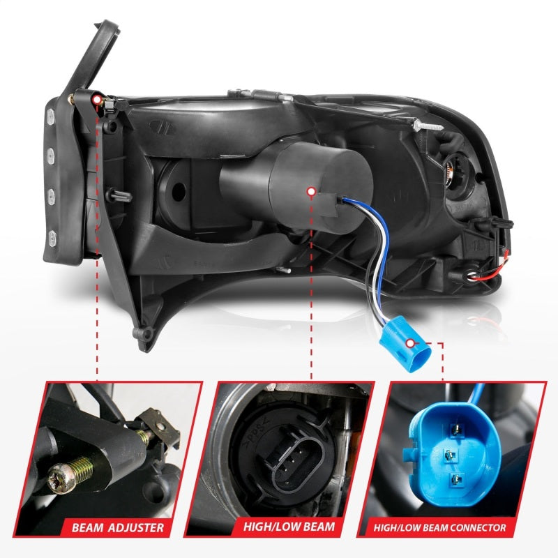 ANZO 94-02 Dodge RAM Crystal Headlight - w/ Light Bar Black Housing ANZO 94-02 Dodge RAM Crystal Headlight - w/ Light Bar Black Housing