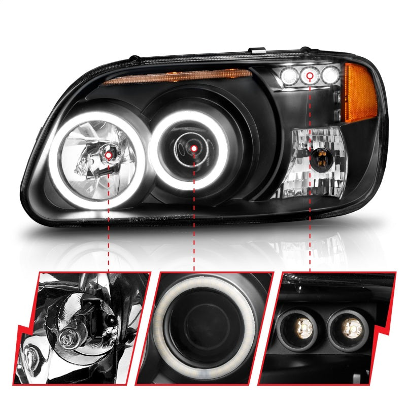ANZO 1995-2001 Ford Explorer Projector Headlights w/ Halo Black 1 pc ANZO 1995-2001 Ford Explorer Projector Headlights w/ Halo Black 1 pc