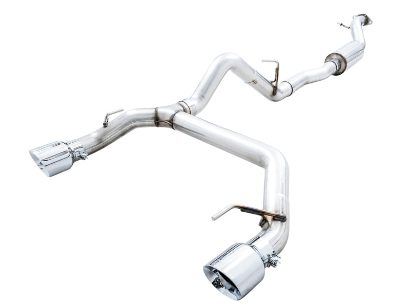 AWE Tuning 2021+ Ford Bronco 0FG Dual Rear Exit Exhaust w/Chrome Silver Tips & Bash Guard AWE Tuning 2021+ Ford Bronco 0FG Dual Rear Exit Exhaust w/Chrome Silver Tips & Bash Guard