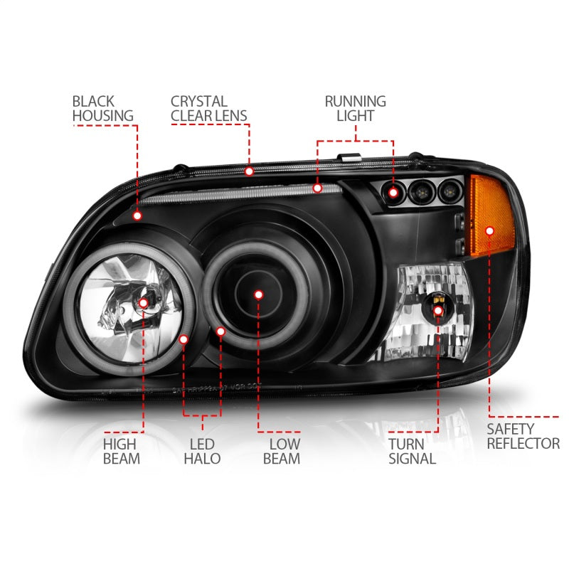 ANZO 1995-2001 Ford Explorer Projector Headlights w/ Halo Black 1 pc ANZO 1995-2001 Ford Explorer Projector Headlights w/ Halo Black 1 pc