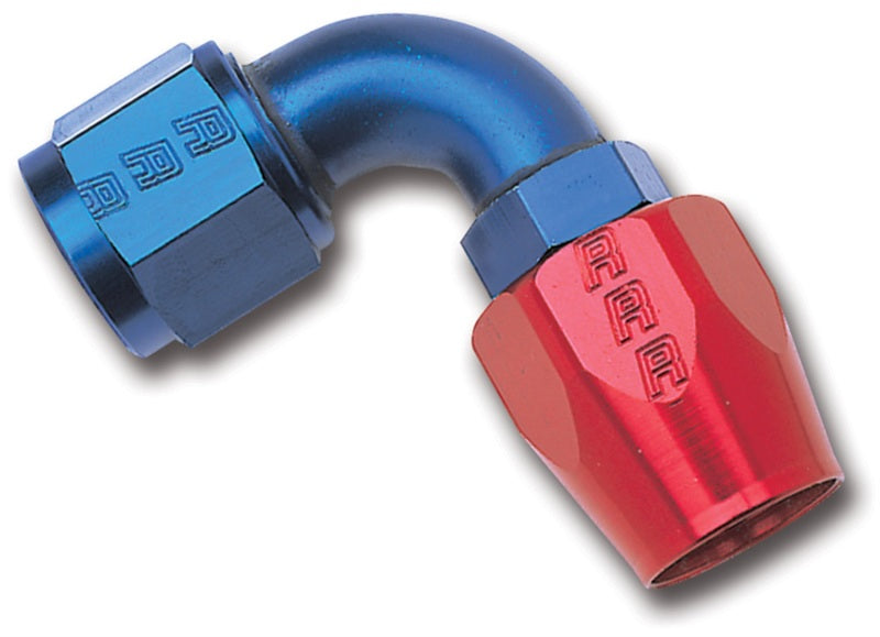 Russell Performance -4 AN Red/Blue 90 Degree Full Flow Hose End Russell Performance -4 AN Red/Blue 90 Degree Full Flow Hose End