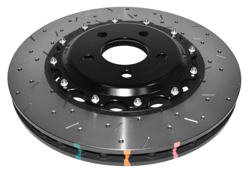 DBA 08+ EVO X Front Drilled & Slotted 5000 Series 2 Piece Rotor Assembled w/ Black Hat DBA 08+ EVO X Front Drilled & Slotted 5000 Series 2 Piece Rotor Assembled w/ Black Hat