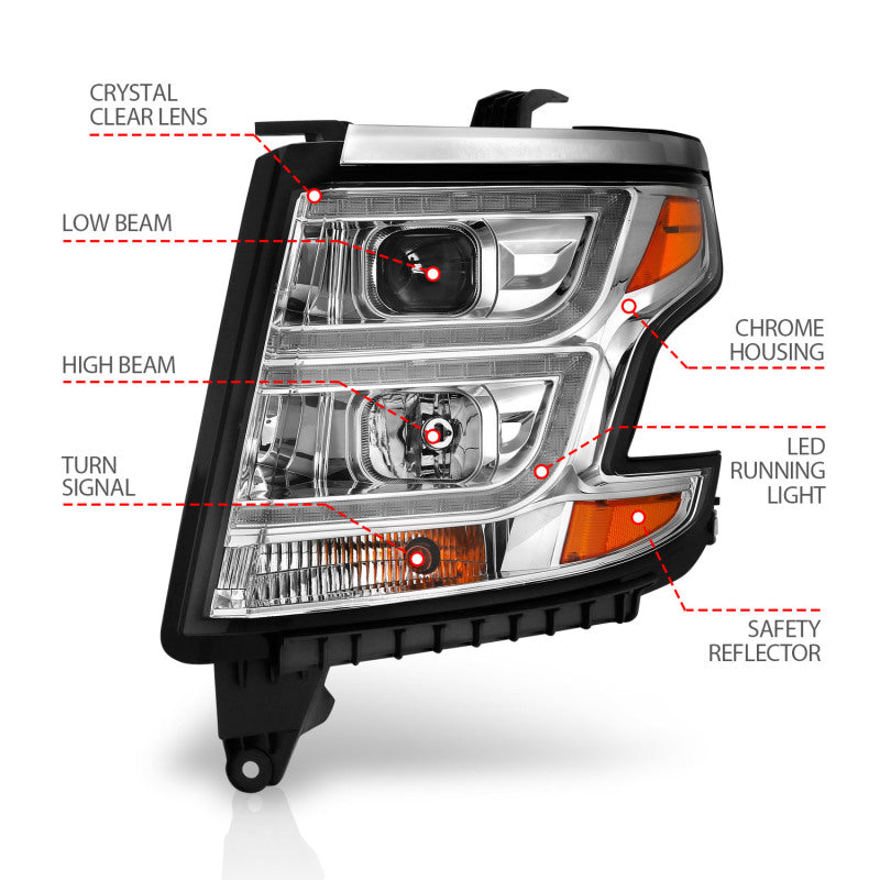 ANZO 2015-2020 Chevy Tahoe Projector Headlights Plank Style Chrome w/DRL ANZO 2015-2020 Chevy Tahoe Projector Headlights Plank Style Chrome w/DRL