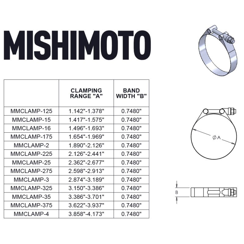 Mishimoto 1.25 Inch Stainless Steel T-Bolt Clamps Mishimoto 1.25 Inch Stainless Steel T-Bolt Clamps