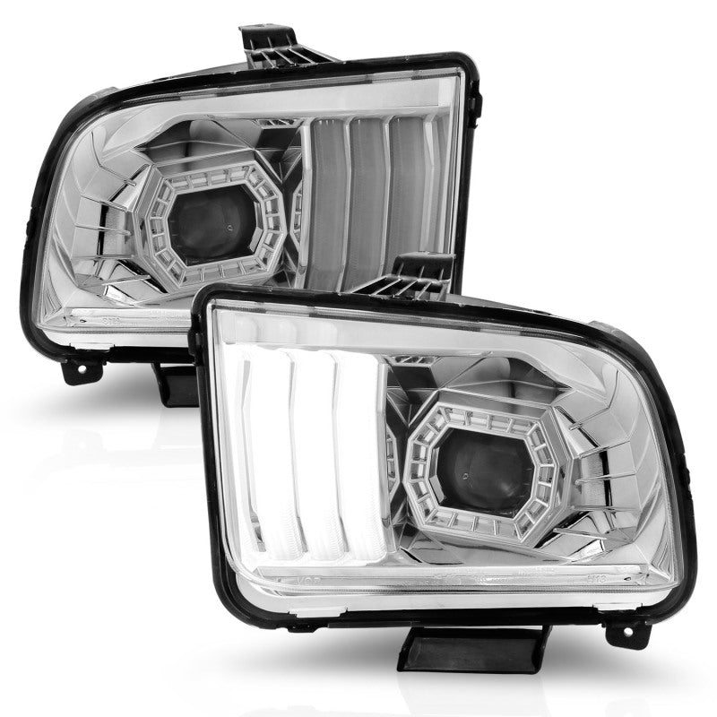 ANZO 05-09 Ford Mustang (w/Factory Halogen HL Only) Projector Headlights w/Light Bar Chrome Housing ANZO 05-09 Ford Mustang (w/Factory Halogen HL Only) Projector Headlights w/Light Bar Chrome Housing