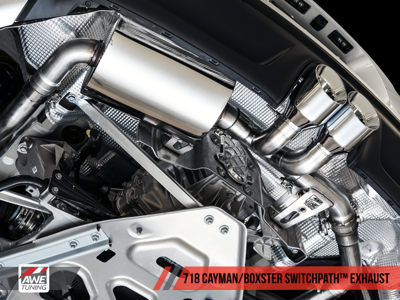 AWE Tuning Porsche 718 Boxster / Cayman SwitchPath Exhaust (PSE Only) - Chrome Silver Tips AWE Tuning Porsche 718 Boxster / Cayman SwitchPath Exhaust (PSE Only) - Chrome Silver Tips