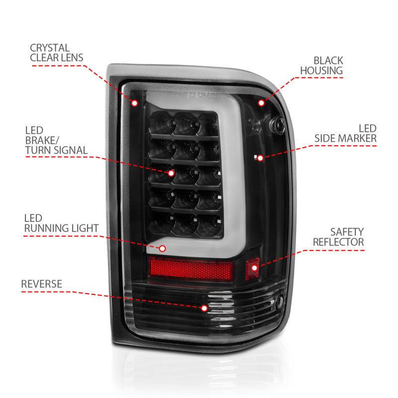 ANZO 1993-1997 Ford  Ranger LED Tail Lights w/ Light Bar Black Housing Clear Lens ANZO 1993-1997 Ford  Ranger LED Tail Lights w/ Light Bar Black Housing Clear Lens