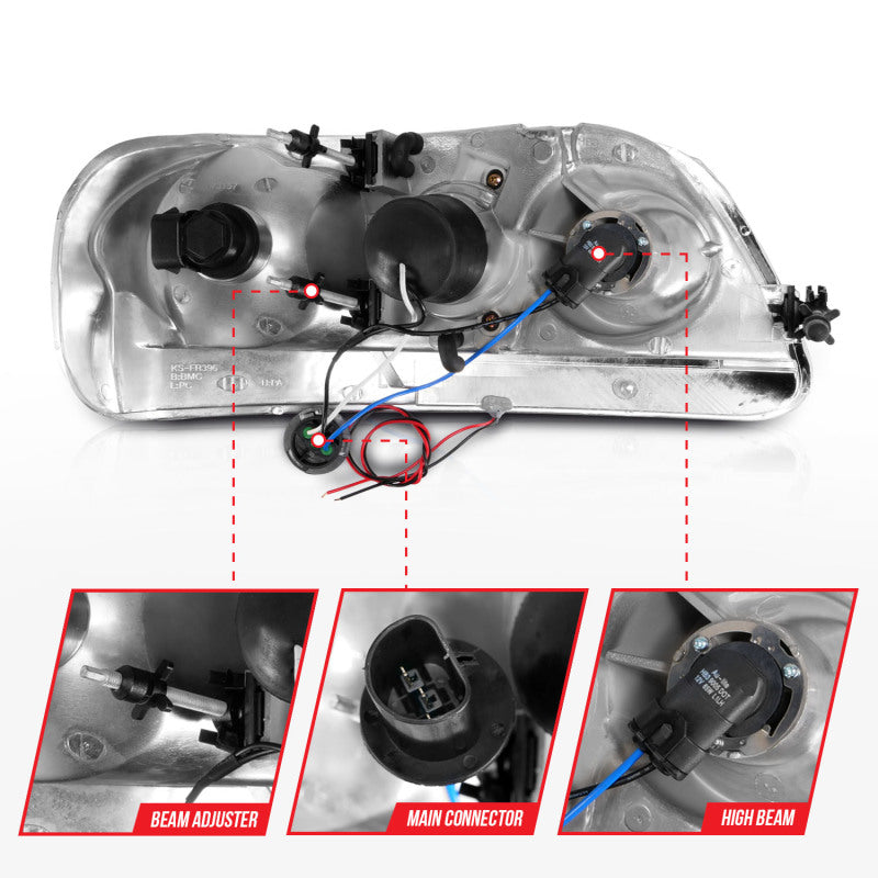 ANZO 1997-2003 Ford F-150 Projector Headlights w/ Light Bar Black Housing ANZO 1997-2003 Ford F-150 Projector Headlights w/ Light Bar Black Housing